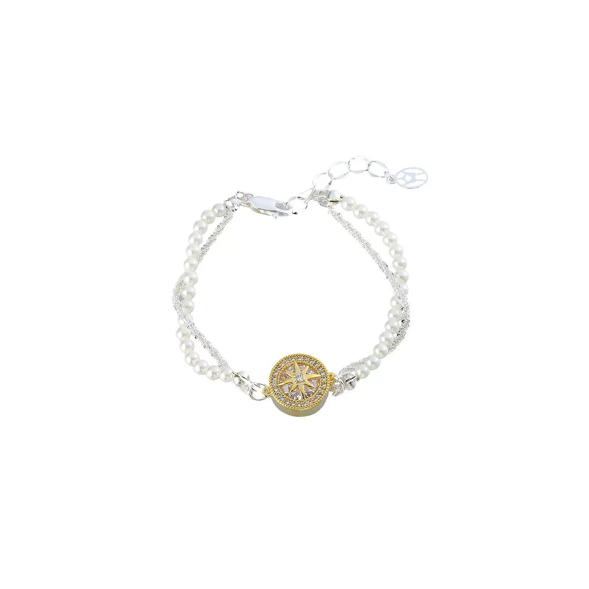 Small and versatile exquisite bracelet set with diamonds, octagonal star, double layered pearl bracelet, feminine fashion accessory