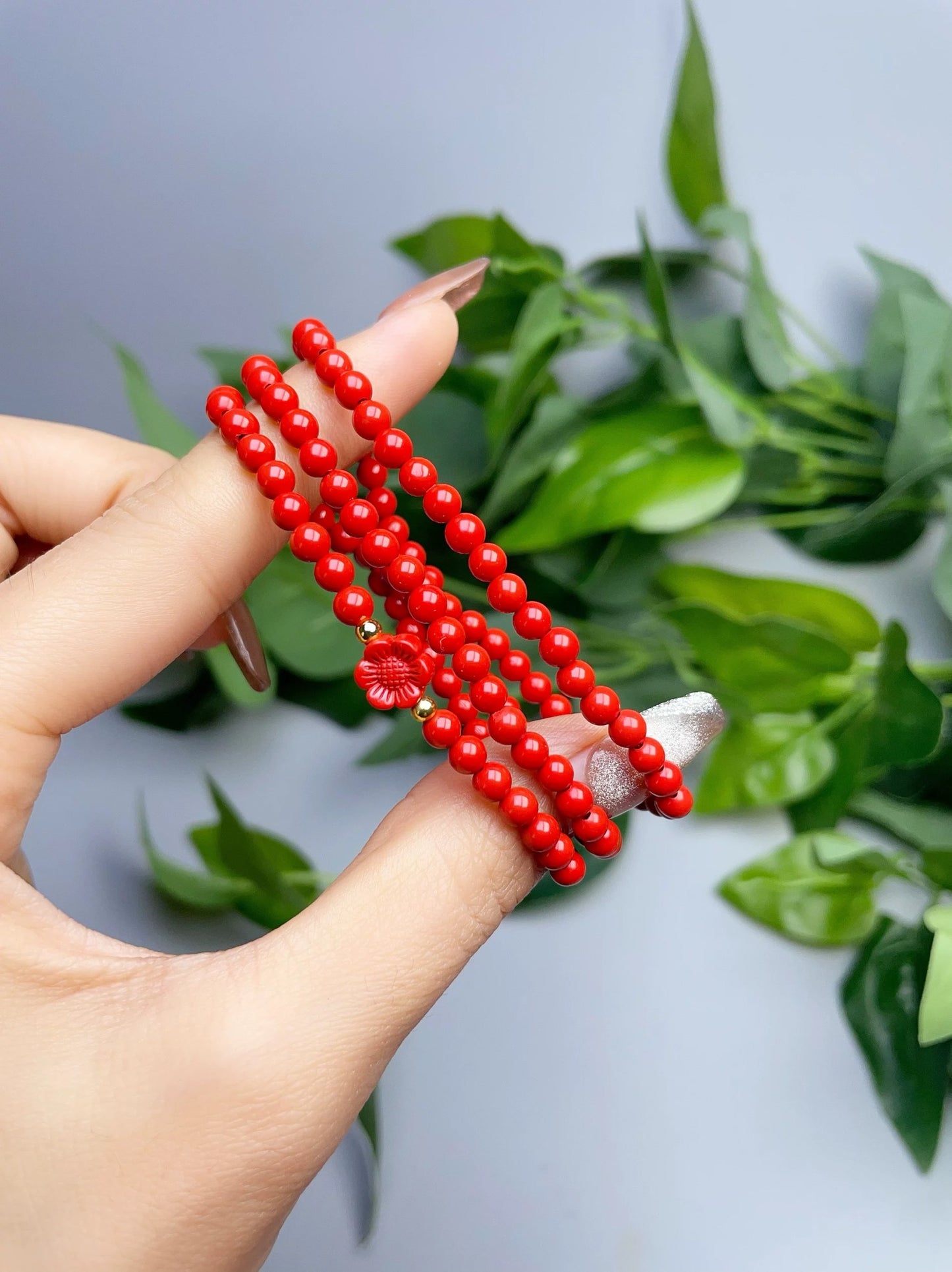 4mm cinnabar three circle small flower style bracelet.