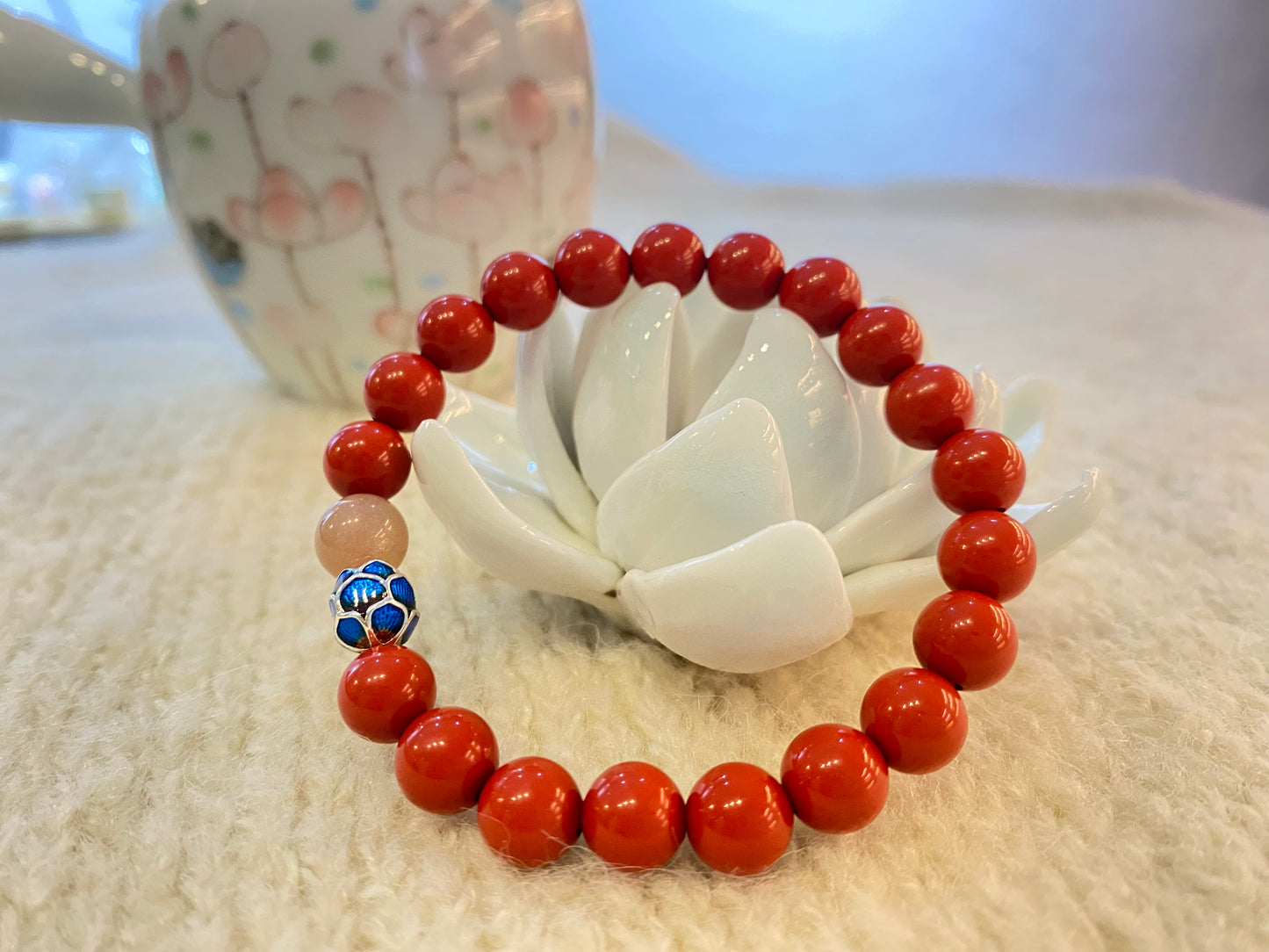 天然朱砂 Natural cinnabar lotus bracelet