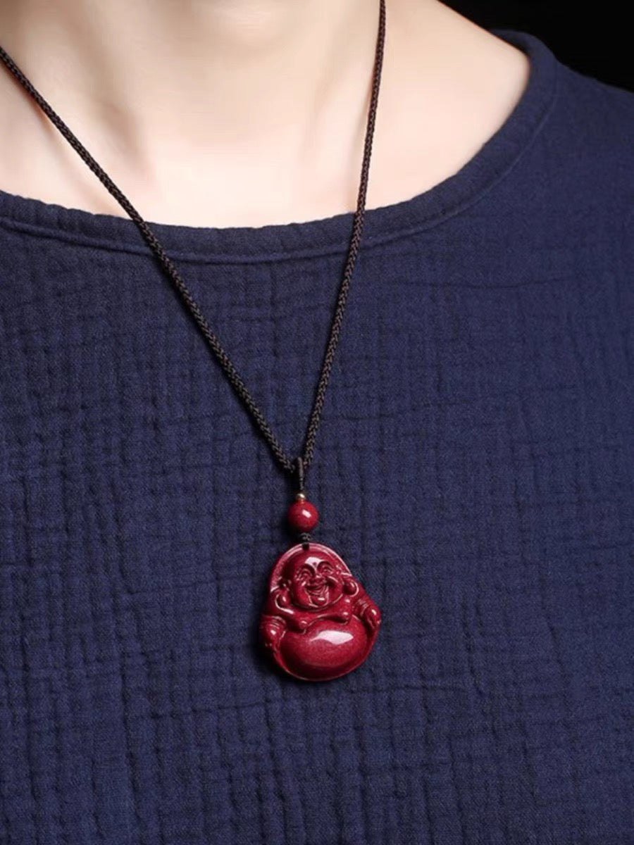 Natural cinnabar Maitreya Buddha pendant