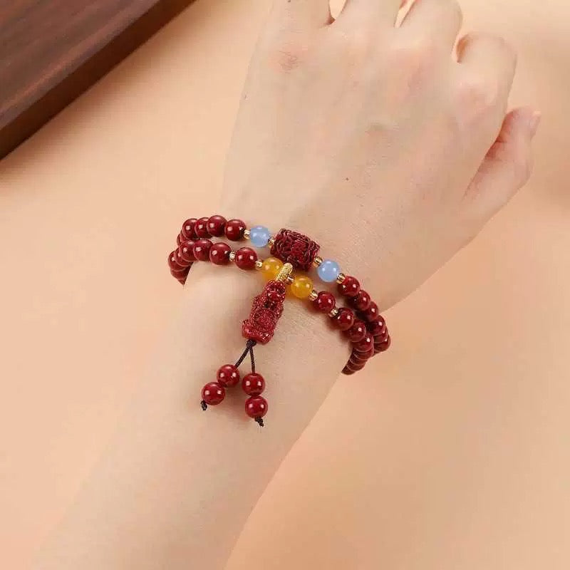 Natural cinnabar double circle bracelet