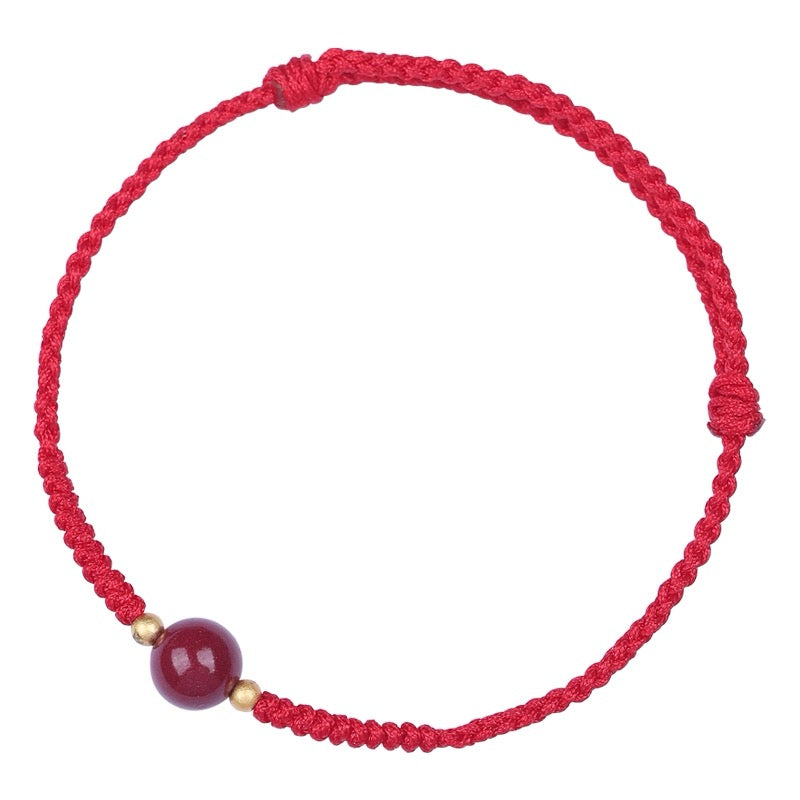 New trendy and sexy women's cinnabar ankle chain with red braided rope.