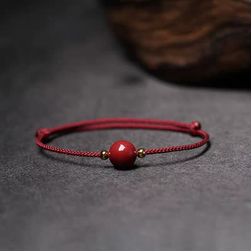 New trendy and sexy women's cinnabar ankle chain with red braided rope.