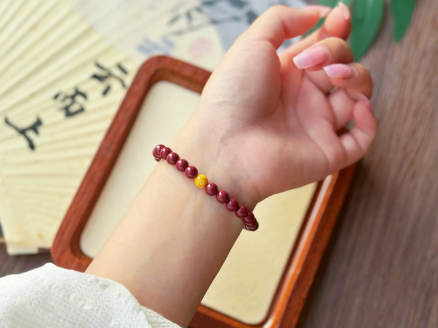 Cinnabar purple gold sand bracelet with realgar beads.