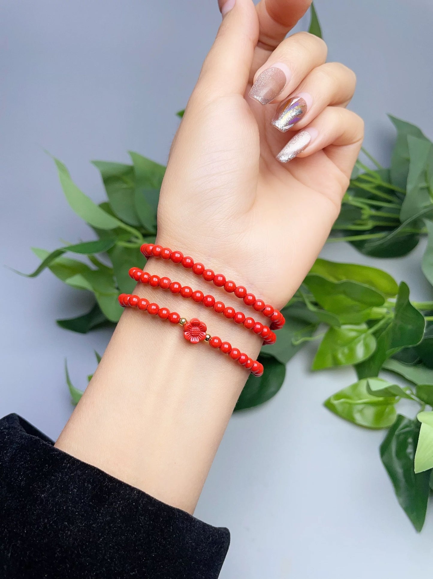 4mm cinnabar three circle small flower style bracelet.