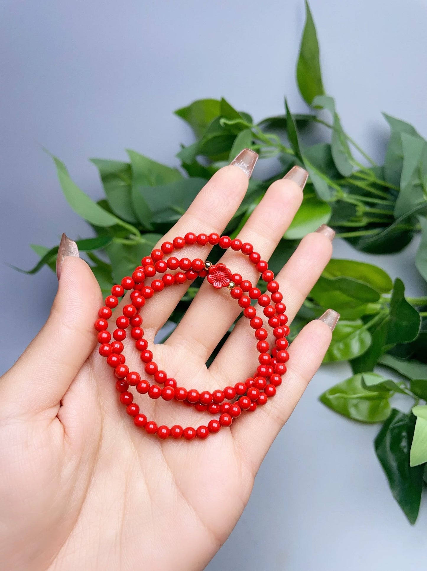 4mm cinnabar three circle small flower style bracelet.