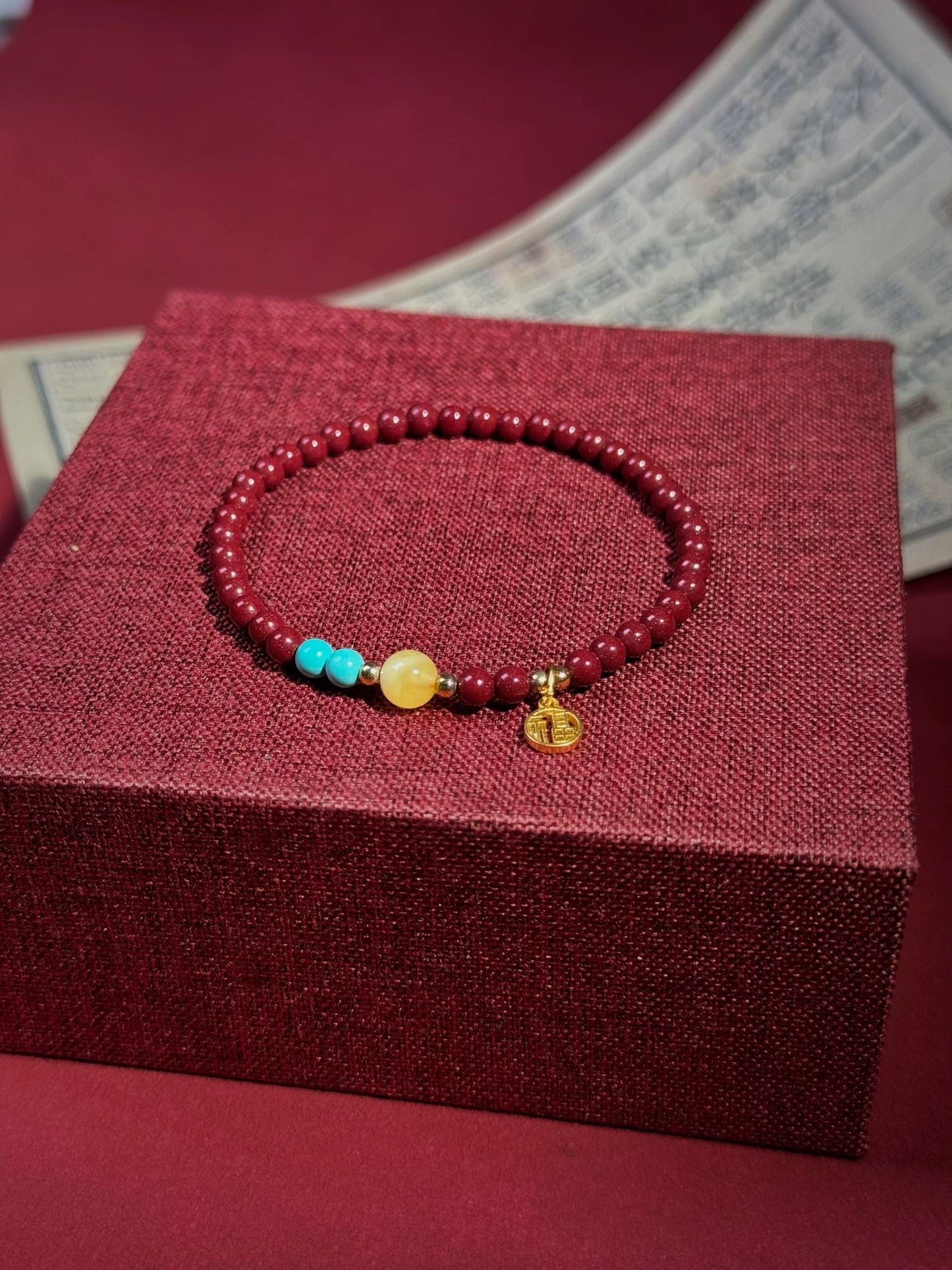 Cinnabar bracelets, beeswax, and turquoise bead bracelets for women, 4mm small rice beads
