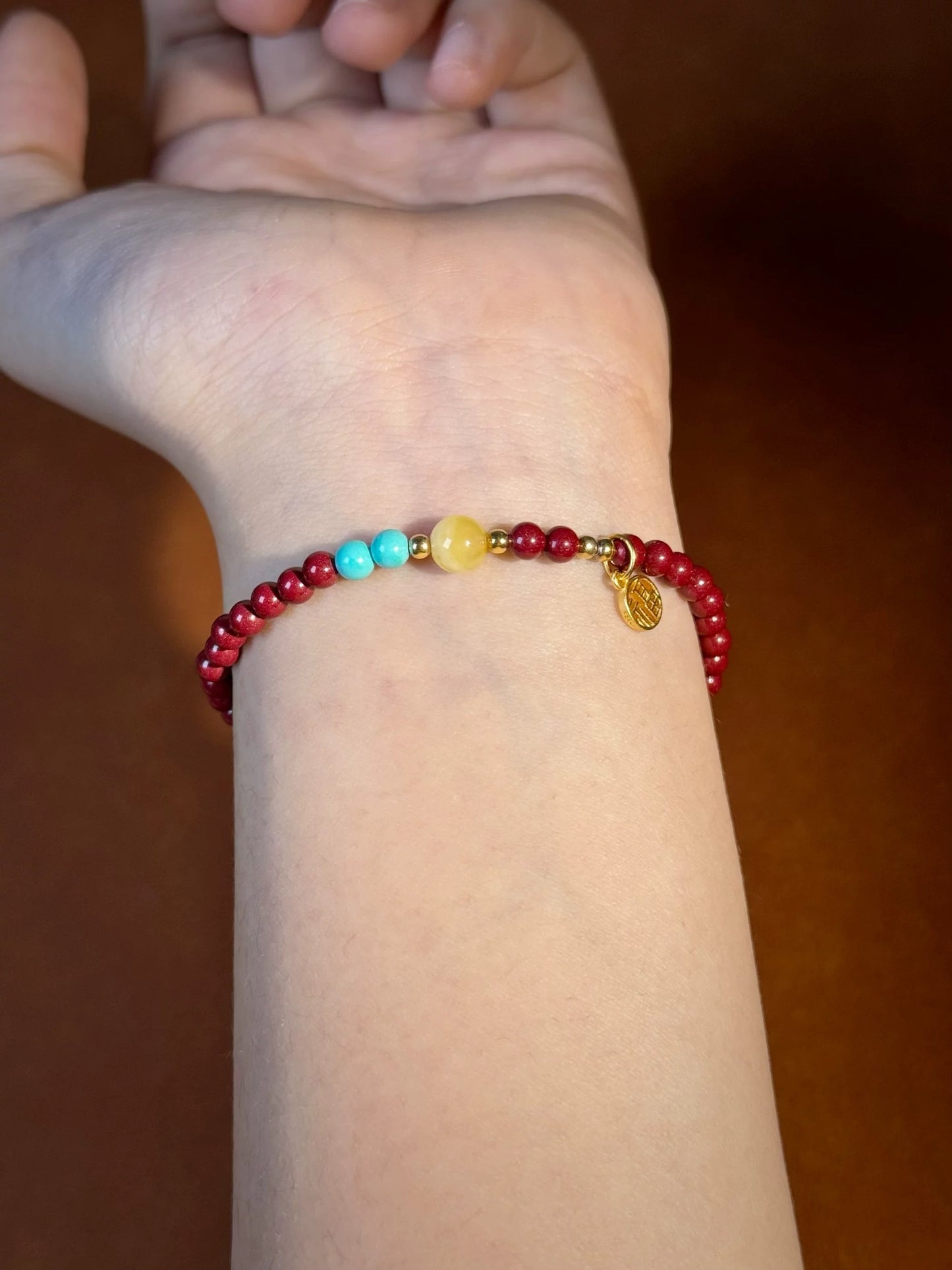 Cinnabar bracelets, beeswax, and turquoise bead bracelets for women, 4mm small rice beads