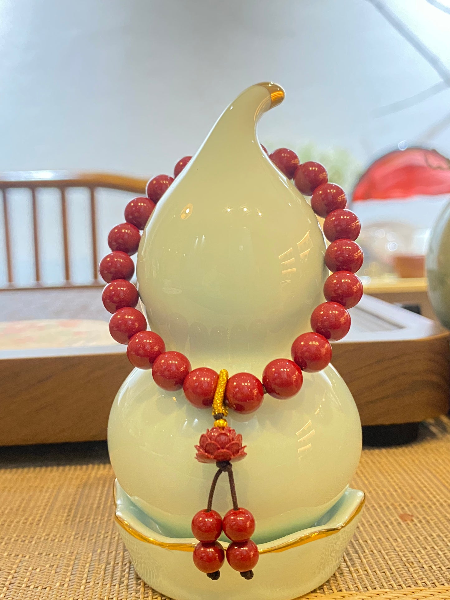 天然朱砂 Natural cinnabar high content purple gold sand lotus bracelet