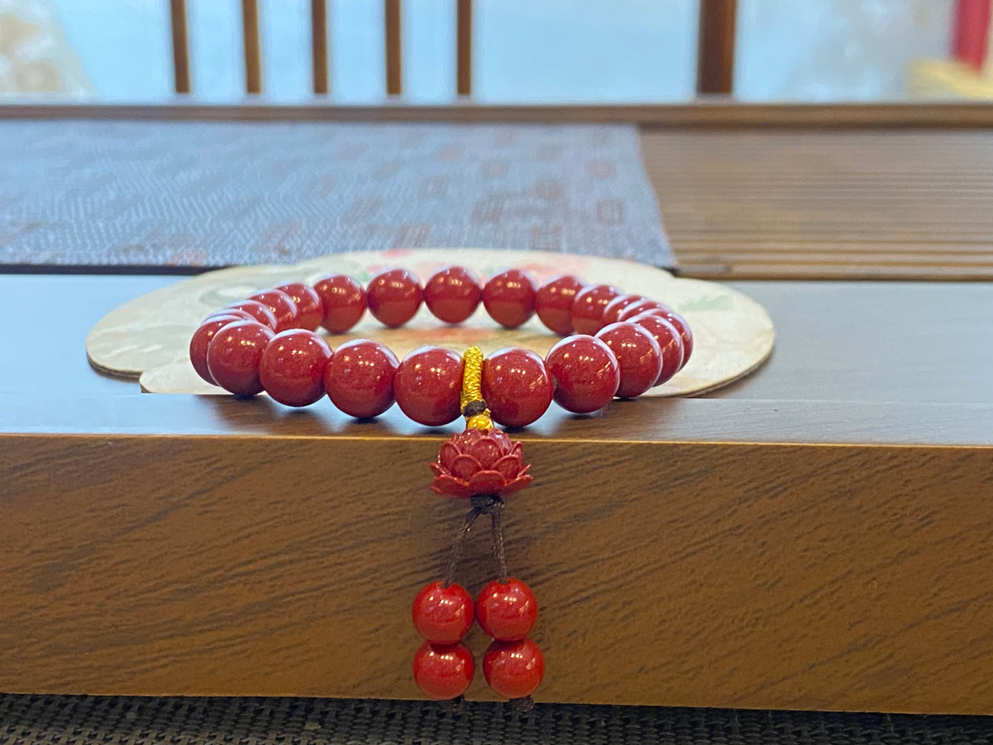 天然朱砂 Natural cinnabar high content purple gold sand lotus bracelet