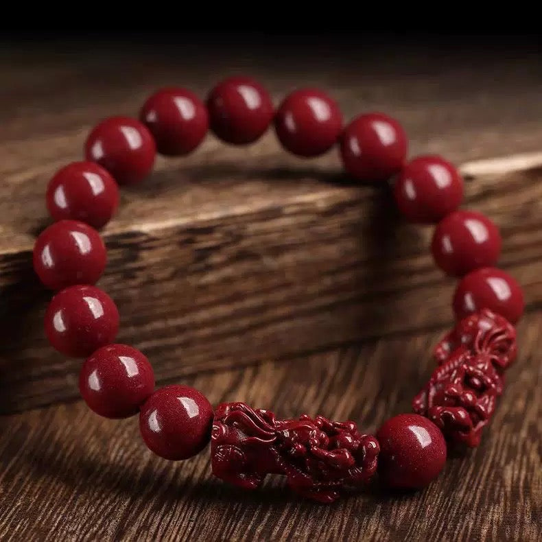 Natural cinnabar double Pixiu bracelet jewelry