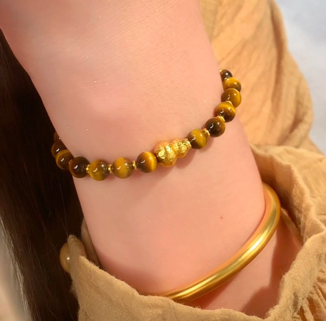 Fulu Gourd Retro Gold Gourd Tiger Eye Stone Beaded Bracelet Female DIY Homemade Bracelet Premium