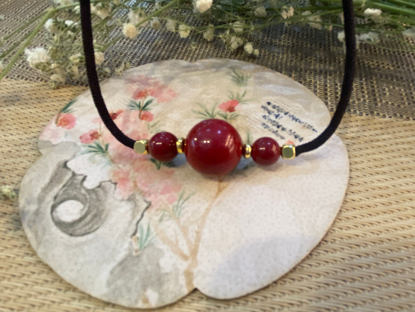 Natural cinnabar clavicle chain pendant