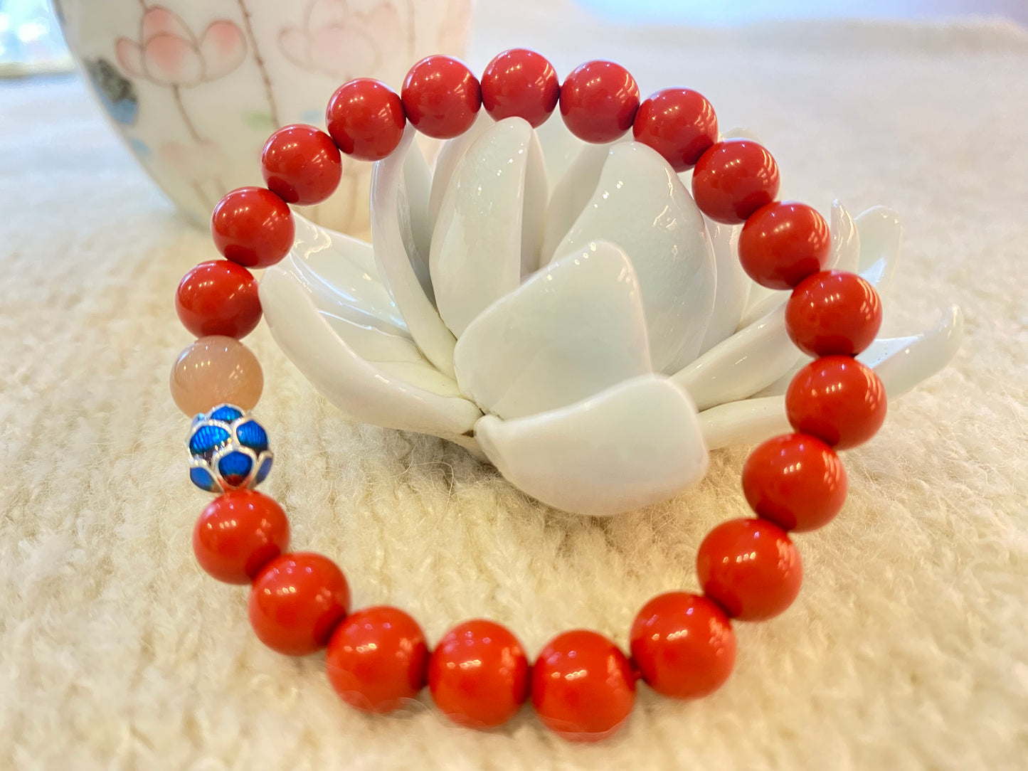 天然朱砂 Natural cinnabar lotus bracelet