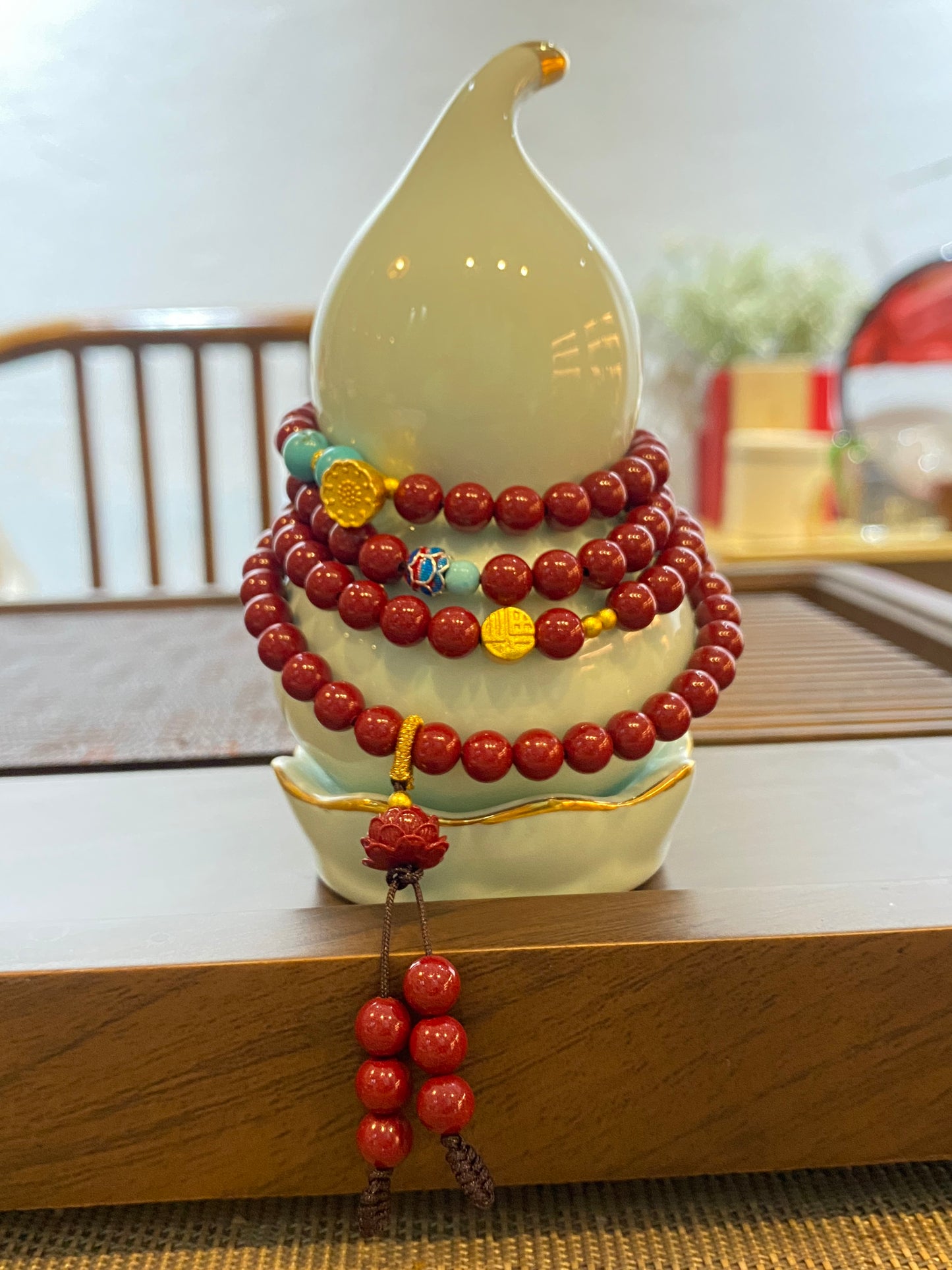 天然朱砂Natural cinnabar multi circle bracelet