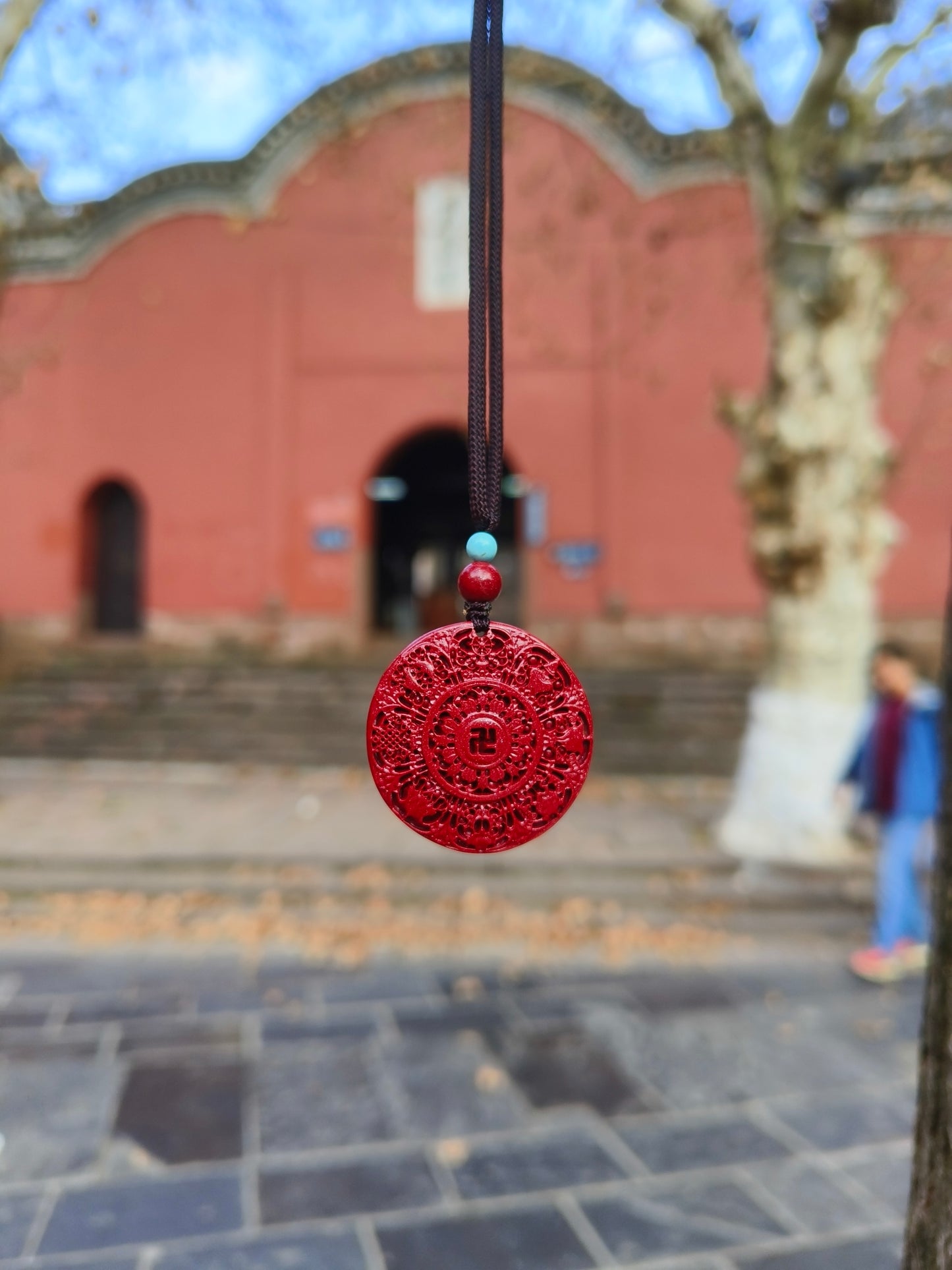 Natural cinnabar eight treasure compass pendant