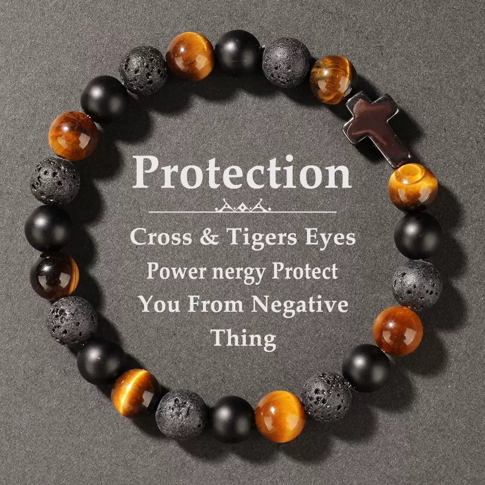 Natural stone bracelet accessories for men, high-end and mature cross, tiger eye volcanic stone