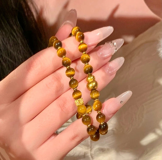 Fulu Gourd Retro Gold Gourd Tiger Eye Stone Beaded Bracelet Female DIY Homemade Bracelet Premium