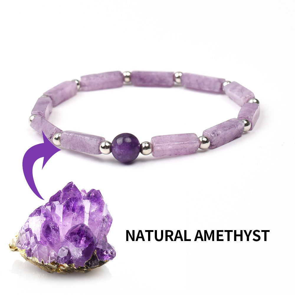 Hot selling amethyst bracelet 4x13 square column bracelet amethyst round beads in stock.