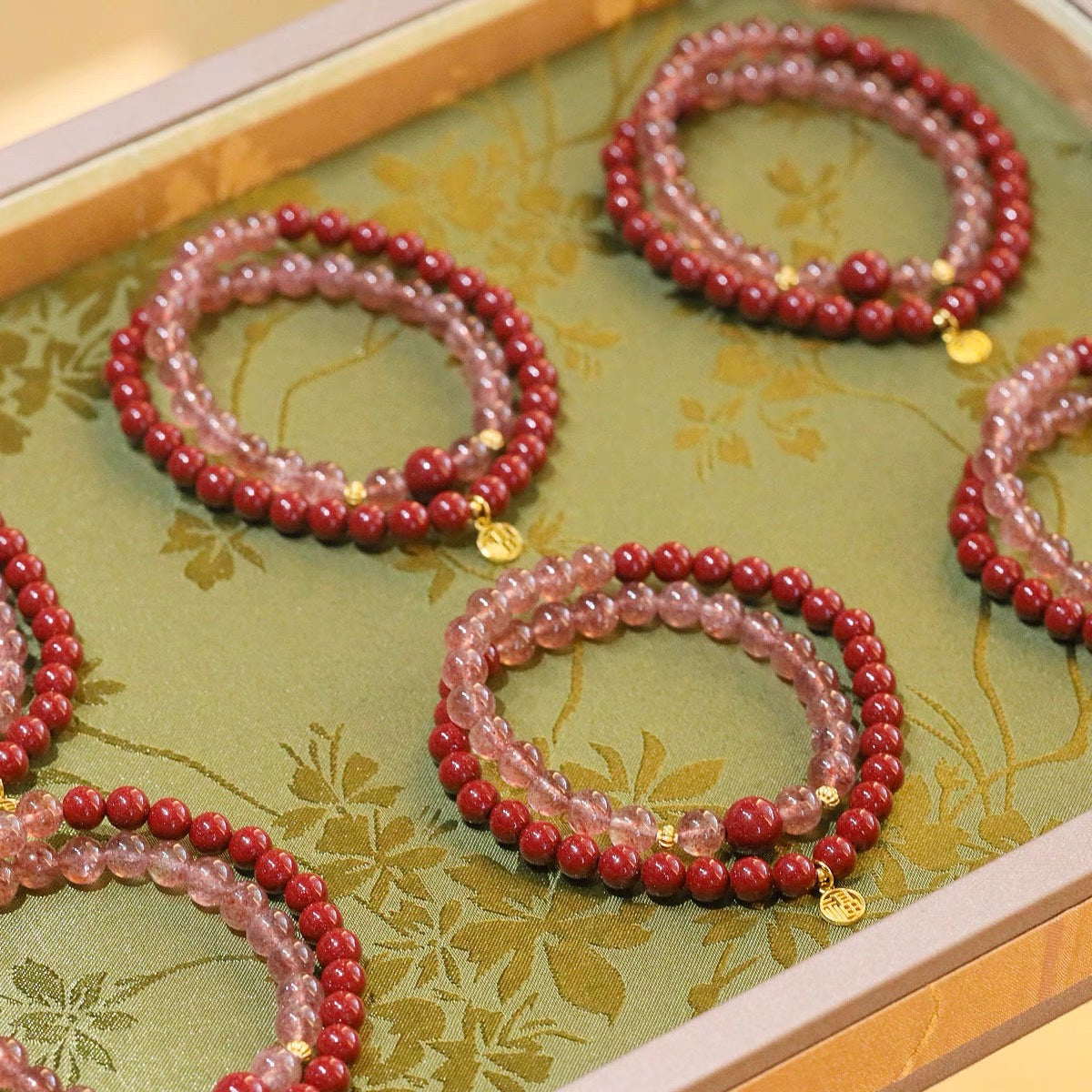 Natural high content cinnabar bracelet, women's personalized silver plated gold lucky pendant, strawberry crystal double set purple gold sand bracelet