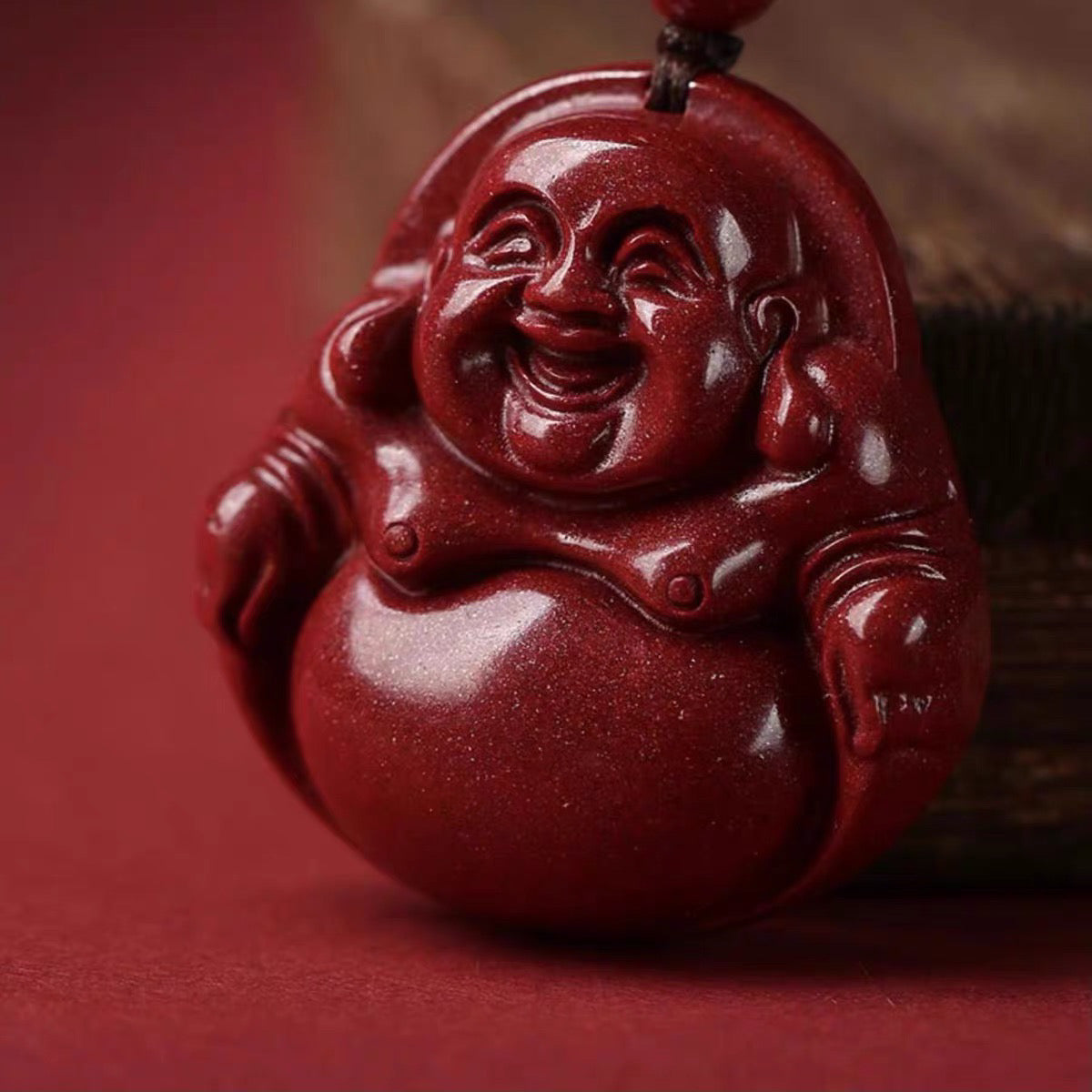 Natural cinnabar Maitreya Buddha pendant