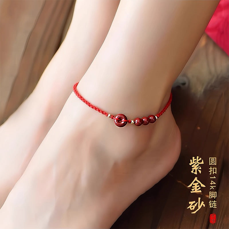 Foot chain women's new trendy cinnabar safety buckle women's sexy foot chain transfer bead adult woven red rope bracelet.