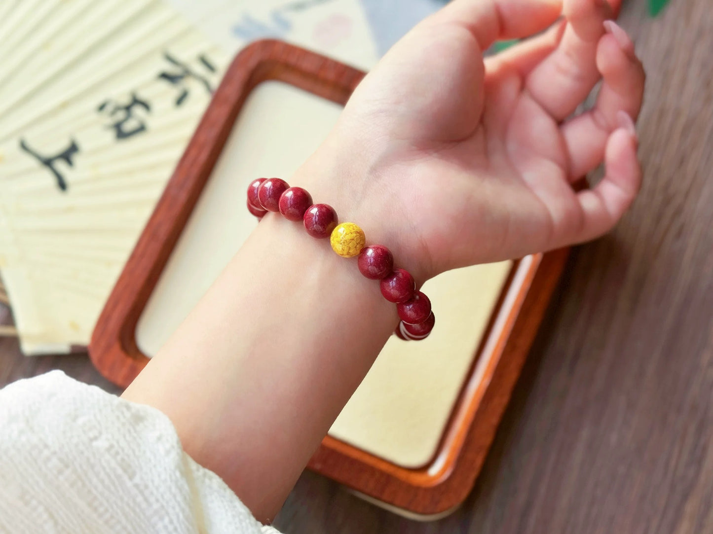 Cinnabar purple gold sand bracelet with realgar beads.