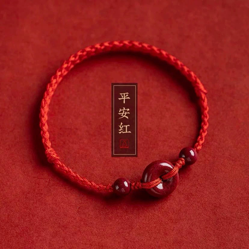 Cinnabar zodiac year safety buckle handmade woven rope.
