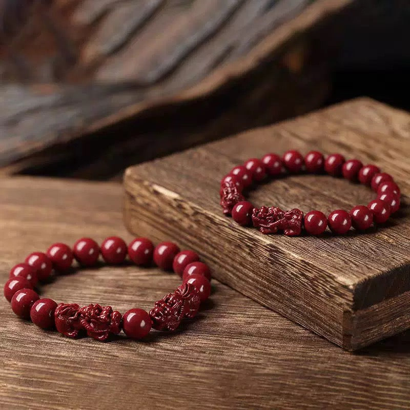 Natural cinnabar double Pixiu bracelet jewelry