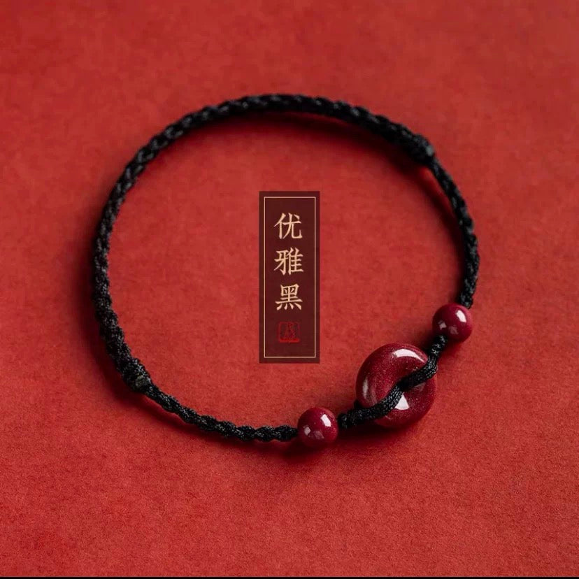 Cinnabar zodiac year safety buckle handmade woven rope.