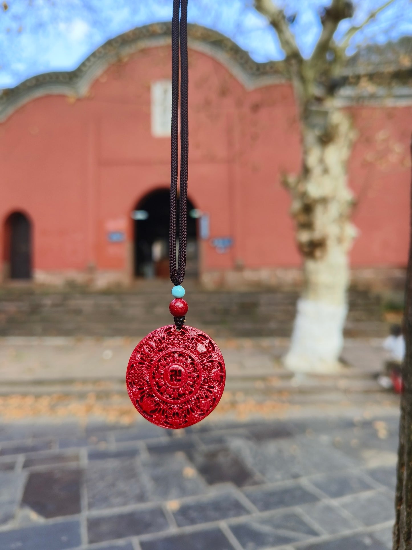 Natural cinnabar eight treasure compass pendant