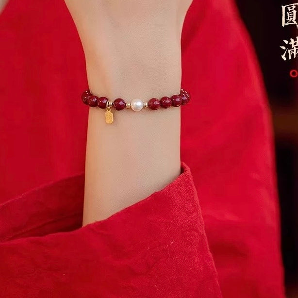 8mm cinnabar women's pearl lucky card bracelet.
