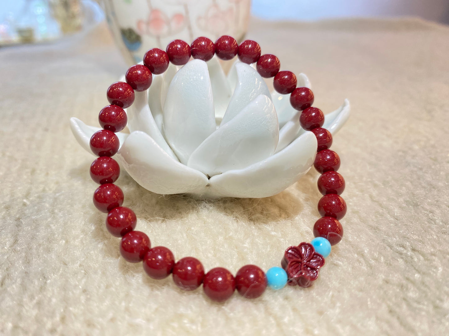 天然朱砂Natural high content cinnabar purple gold sand 6mm plum blossom bracelet