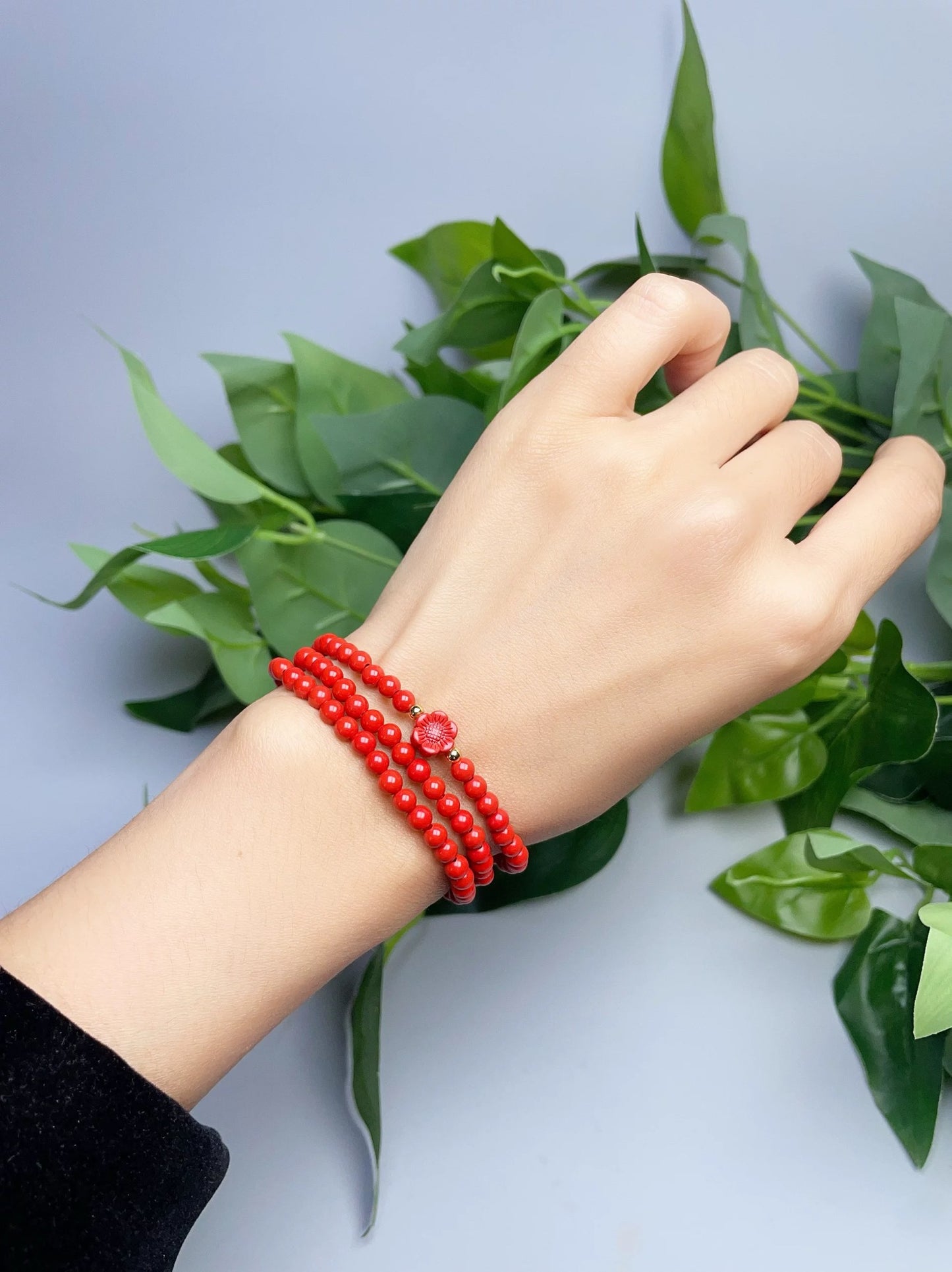 4mm cinnabar three circle small flower style bracelet.