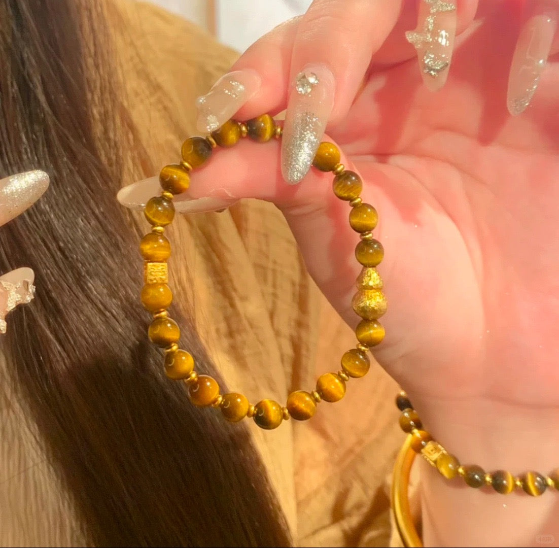 Fulu Gourd Retro Gold Gourd Tiger Eye Stone Beaded Bracelet Female DIY Homemade Bracelet Premium
