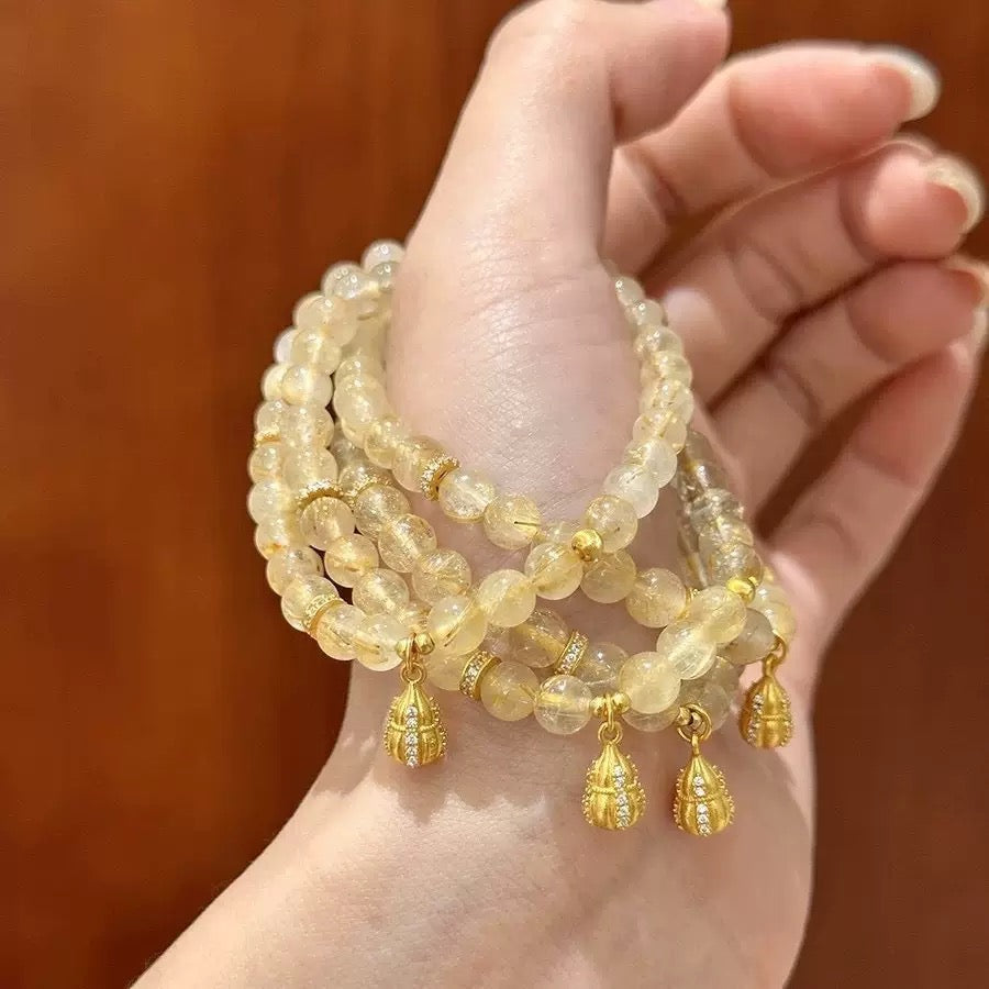 New blonde crystal gourd pendant bracelet for women, fashionable temperament, light luxury.