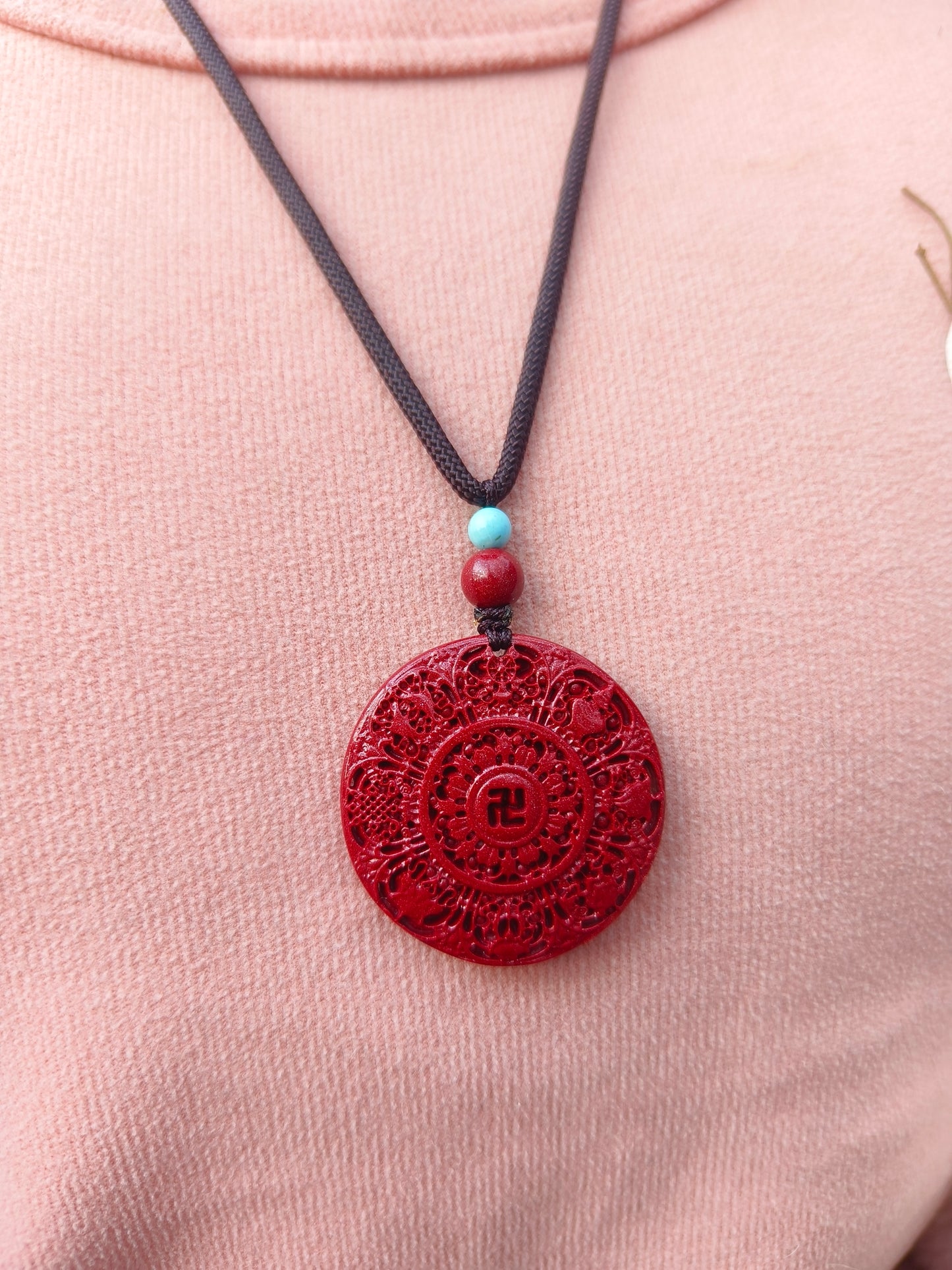 Natural cinnabar eight treasure compass pendant