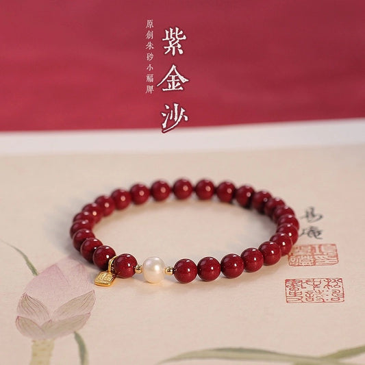 8mm cinnabar women's pearl lucky card bracelet.