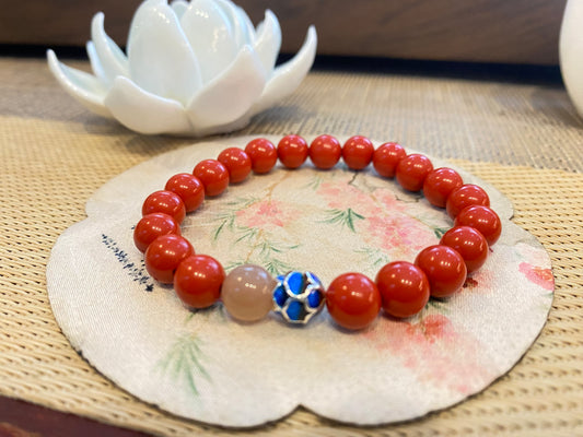 天然朱砂 Natural cinnabar lotus bracelet