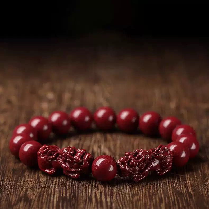 Natural cinnabar double Pixiu bracelet jewelry