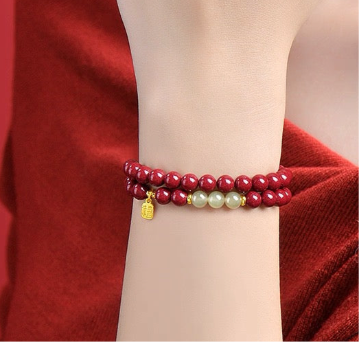Natural cinnabar hand string female life year transfer bead Hotan Jade bracelet