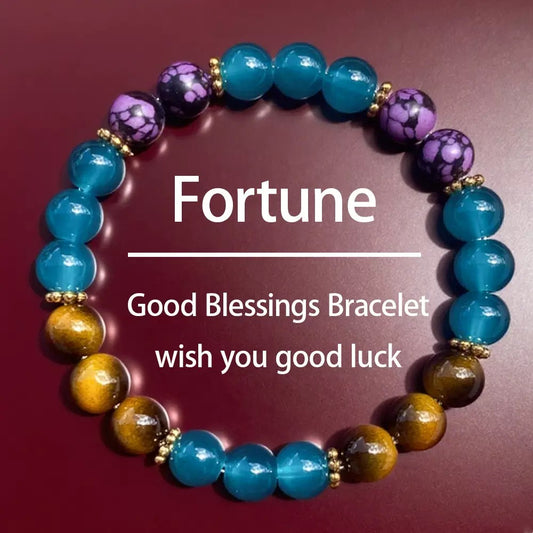 Popular Bracelet Prosperity and Good Luck Natural Stone Bracelet Tiger Eye Purple Crystal High Luxury