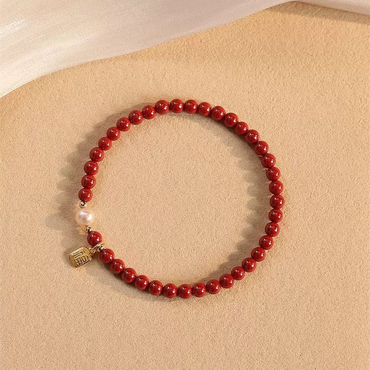 8mm cinnabar women's pearl lucky card bracelet.