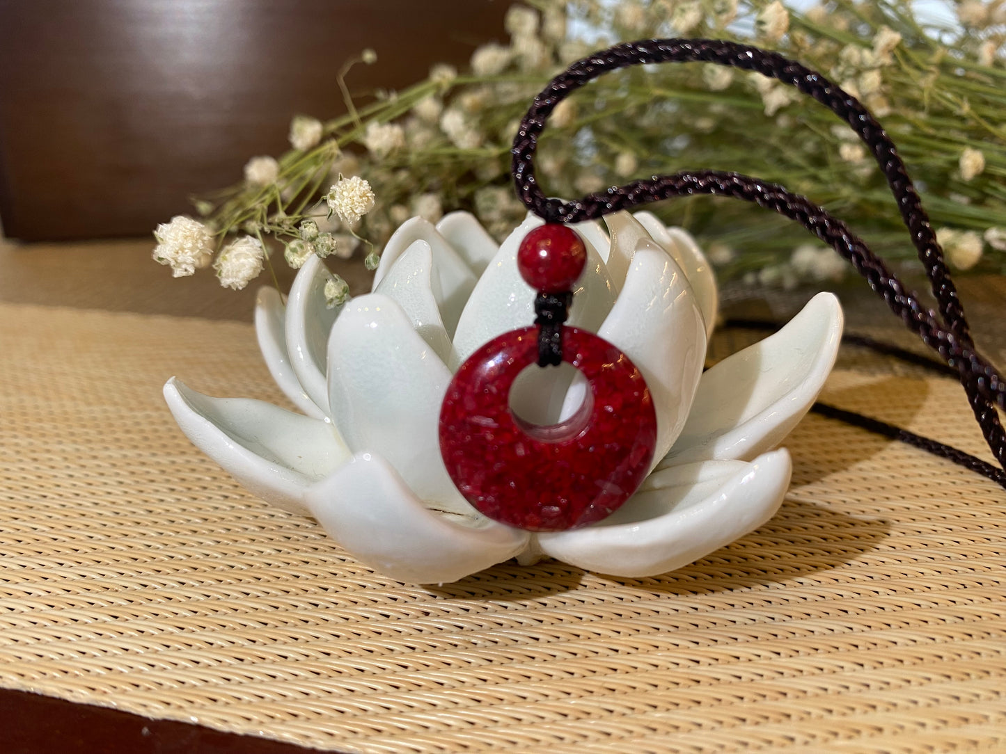 Cinnabar fully transparent crystal pendant