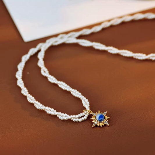 Eight pointed star set with zirconium sunflower, European and American fashion, high-end, personalized and niche necklace, earrings.