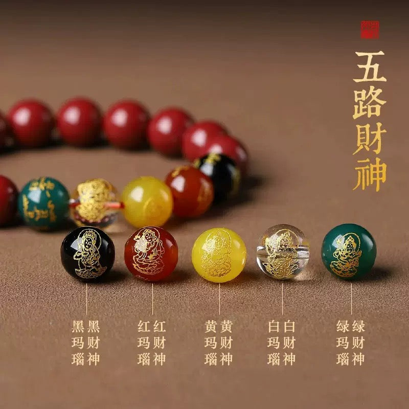 Cinnabar Pixiu Five Road God of Wealth Hand String