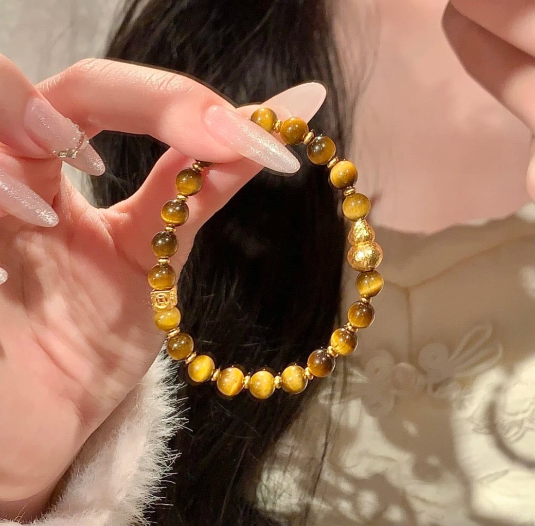 Fulu Gourd Retro Gold Gourd Tiger Eye Stone Beaded Bracelet Female DIY Homemade Bracelet Premium