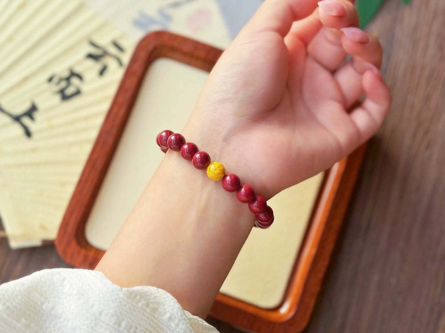 Cinnabar purple gold sand bracelet with realgar beads.