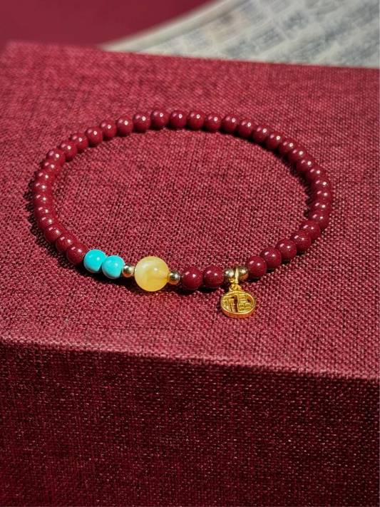 Cinnabar bracelets, beeswax, and turquoise bead bracelets for women, 4mm small rice beads