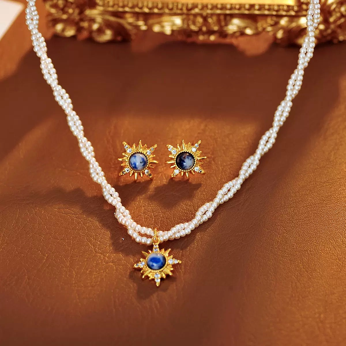 Eight pointed star set with zirconium sunflower, European and American fashion, high-end, personalized and niche necklace, earrings.